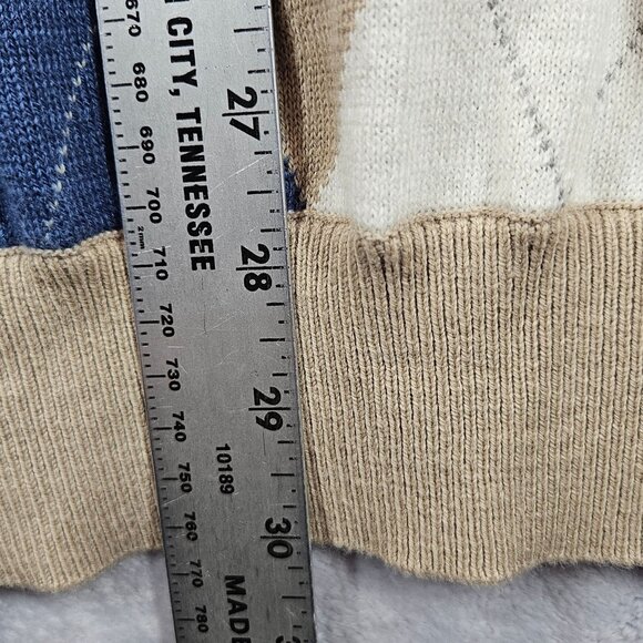Glen Echo Mens Argyle Zip Pullover Sweater Size L Beige/Blue/White Golf Dad nerd - Picture 7 of 14